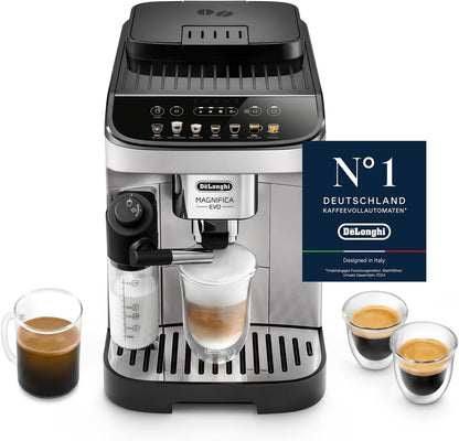 Magnifica Evo (ECAM292.81.SB)- Kaffeevollautomat,7 One-Touch-Getränke,Cappuccino & Espresso,Kaffeemaschine,Soft-Touch-Bedienfeld,Silber