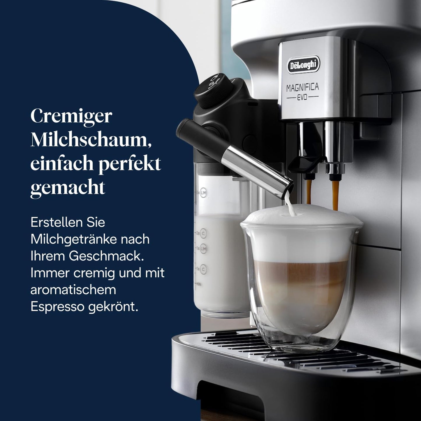 Magnifica Evo (ECAM292.81.SB)- Kaffeevollautomat,7 One-Touch-Getränke,Cappuccino & Espresso,Kaffeemaschine,Soft-Touch-Bedienfeld,Silber