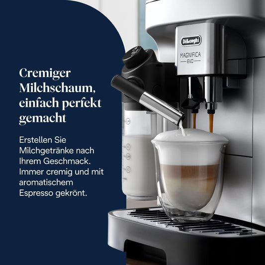 Magnifica Evo (ECAM292.81.SB)- Kaffeevollautomat,7 One-Touch-Getränke,Cappuccino & Espresso,Kaffeemaschine,Soft-Touch-Bedienfeld,Silber