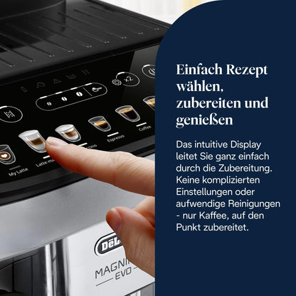 Magnifica Evo (ECAM292.81.SB)- Kaffeevollautomat,7 One-Touch-Getränke,Cappuccino & Espresso,Kaffeemaschine,Soft-Touch-Bedienfeld,Silber