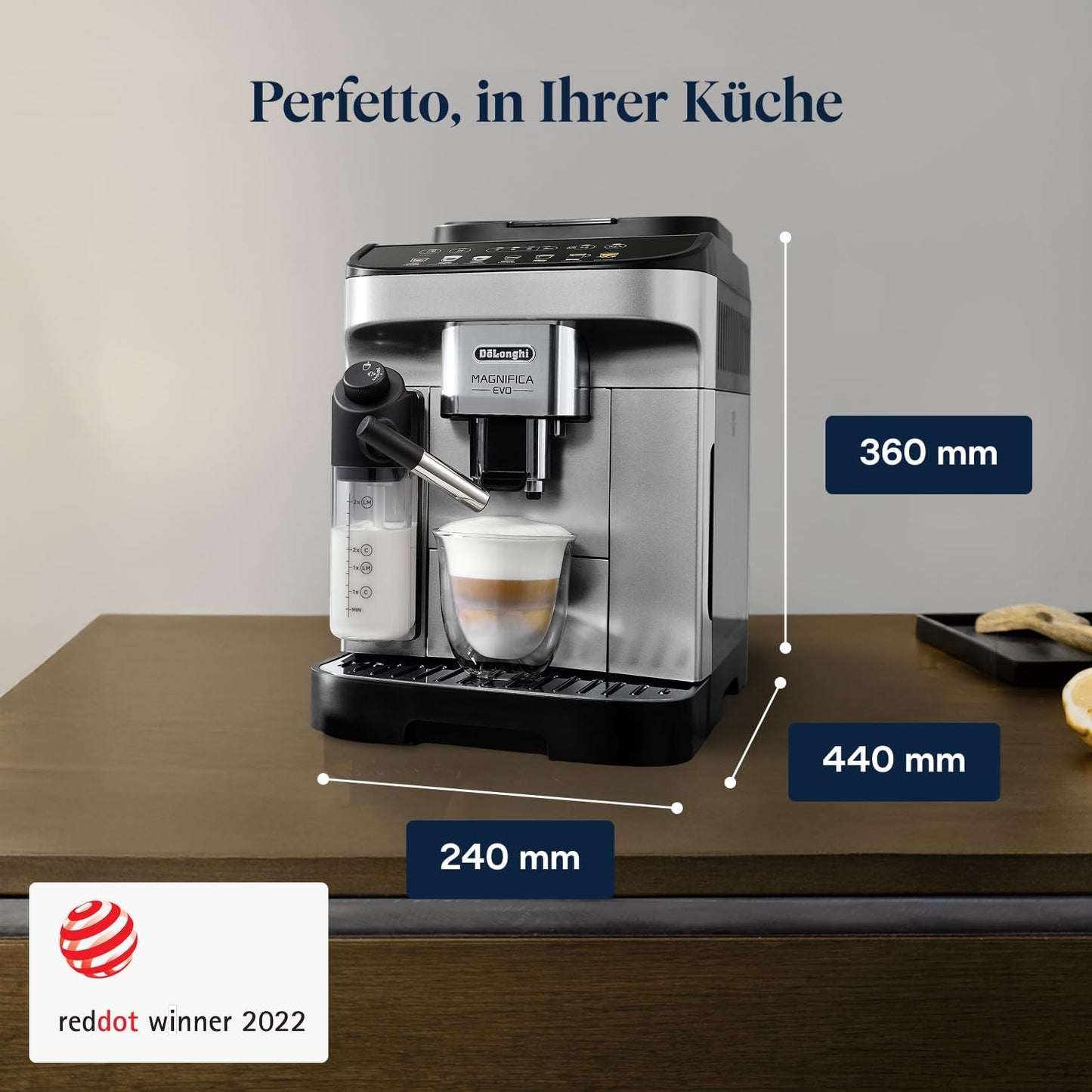 Magnifica Evo (ECAM292.81.SB)- Kaffeevollautomat,7 One-Touch-Getränke,Cappuccino & Espresso,Kaffeemaschine,Soft-Touch-Bedienfeld,Silber